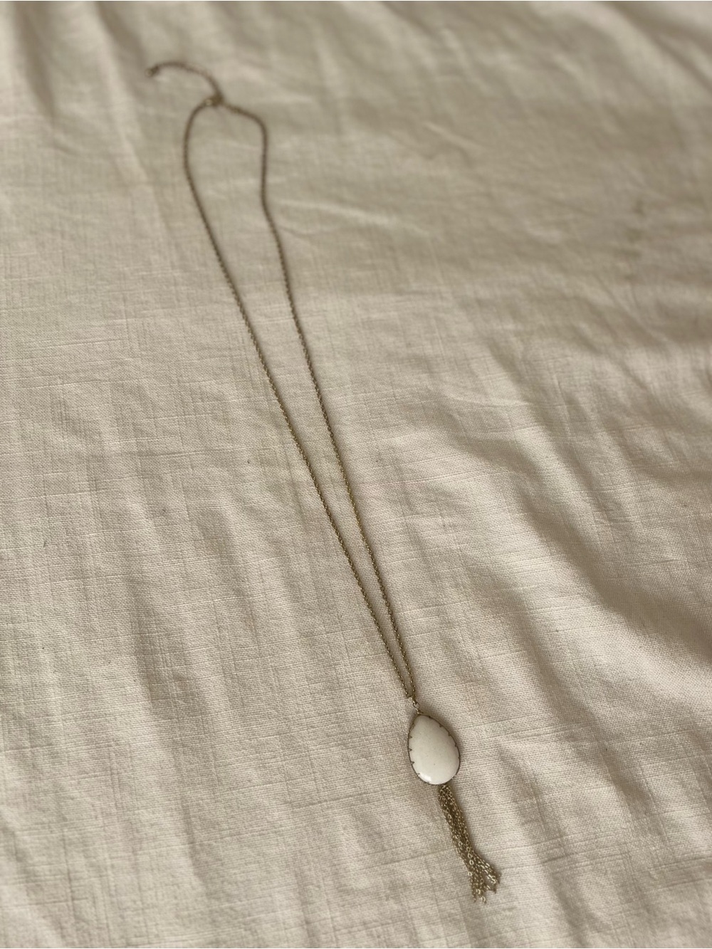 Delicate White Teardrop Pendant Necklace with Tassel Chain